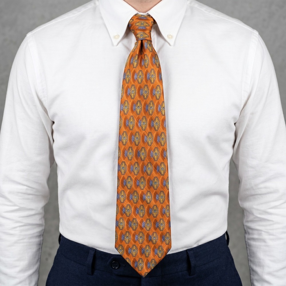 Zanzara Silk Tie Orange Geometric Medallion XL 60" Nordstrom $49.50 NWT